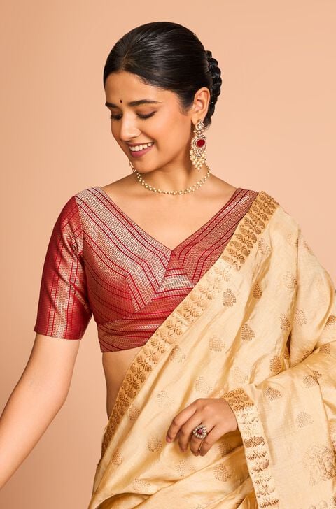 Peach Striped Traditional Blouse – Peach & Cream